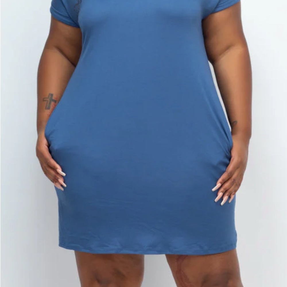 Chic Cap Sleeve V-Neck Blue Mini Dress - Picture 8 of 8